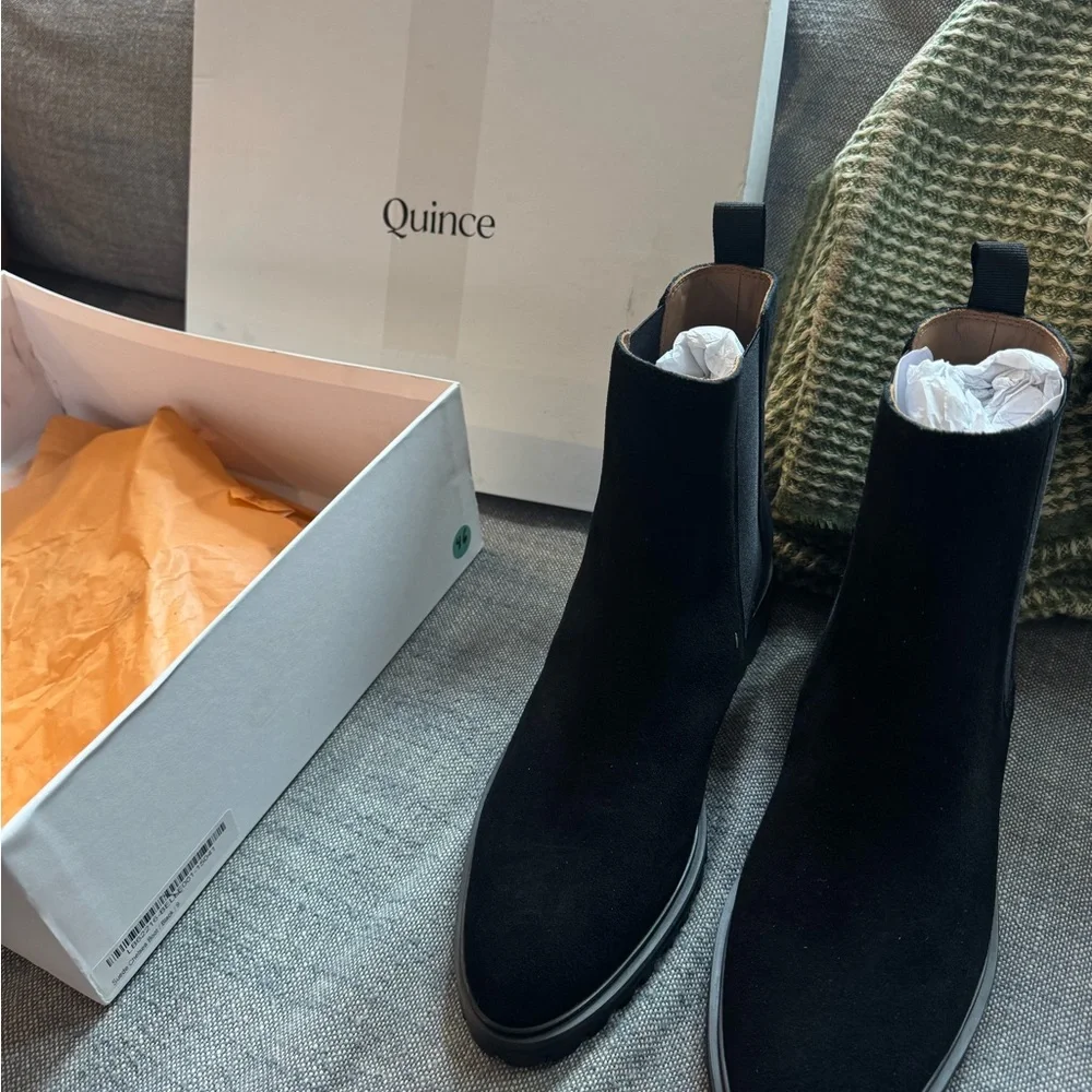 Quince Black Suede Chelsea Boots with Pull Tabs - Picture 2 of 10